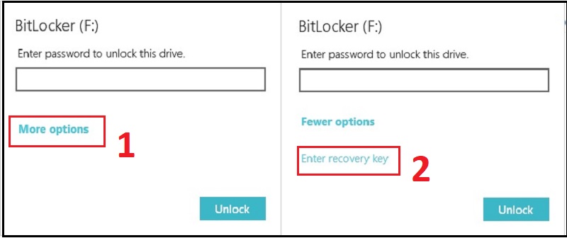 Chọn More Options và Recovery key